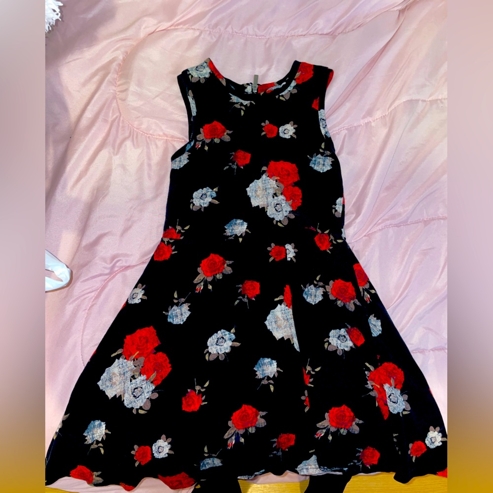 Vans , skater girl black mini dress with red roses